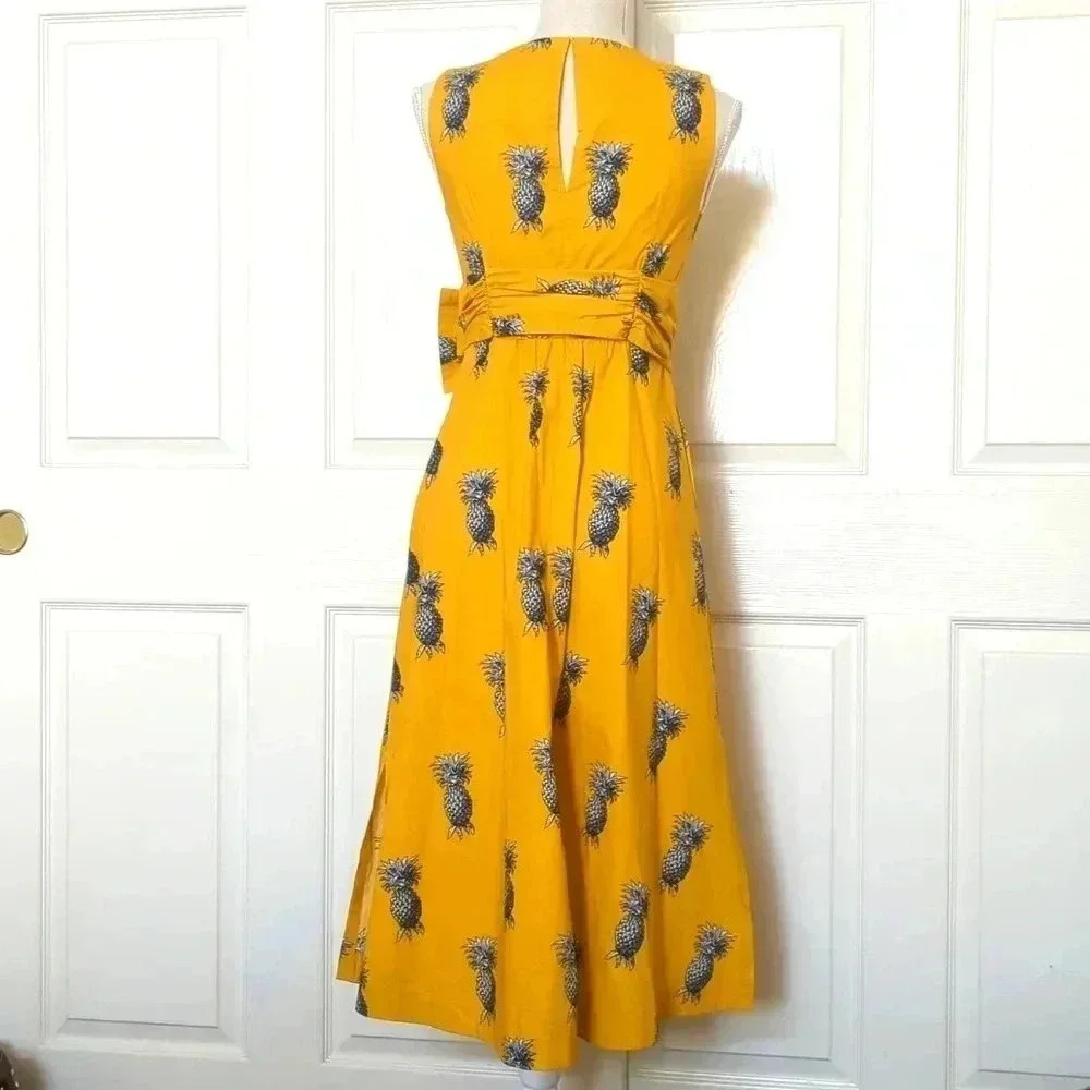 Ann Taylor Yellow Pineapple Print Fit and Flare Midi Dress - Picture 8 of 10